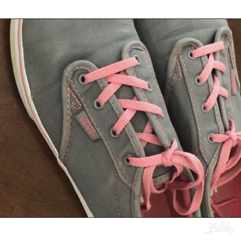 VANS grey canvas with pink stitch/trim/laces. Sz 5